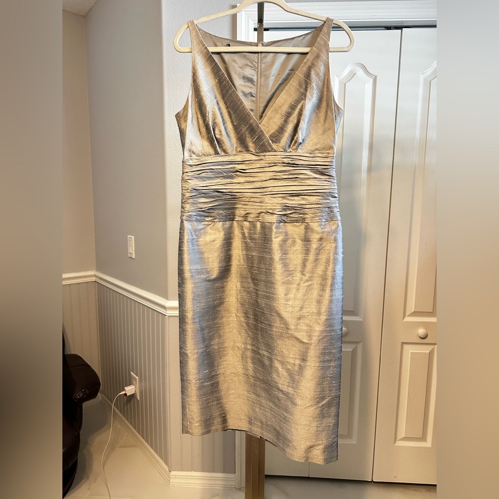 Lafayette 148 Silver Silk Sleeveless Dress